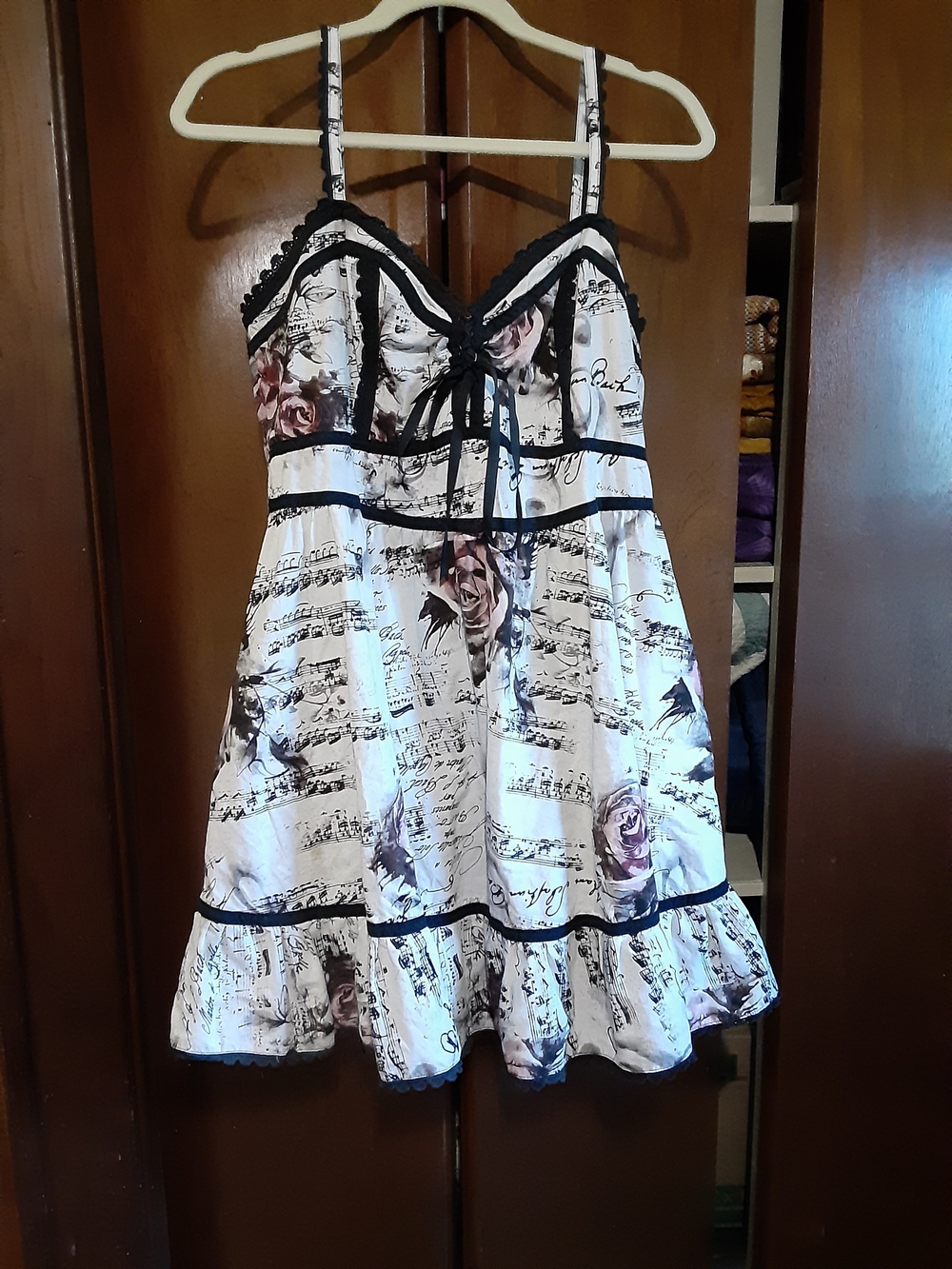 Hot Topic White Sundress with Black Trim and Rose Print